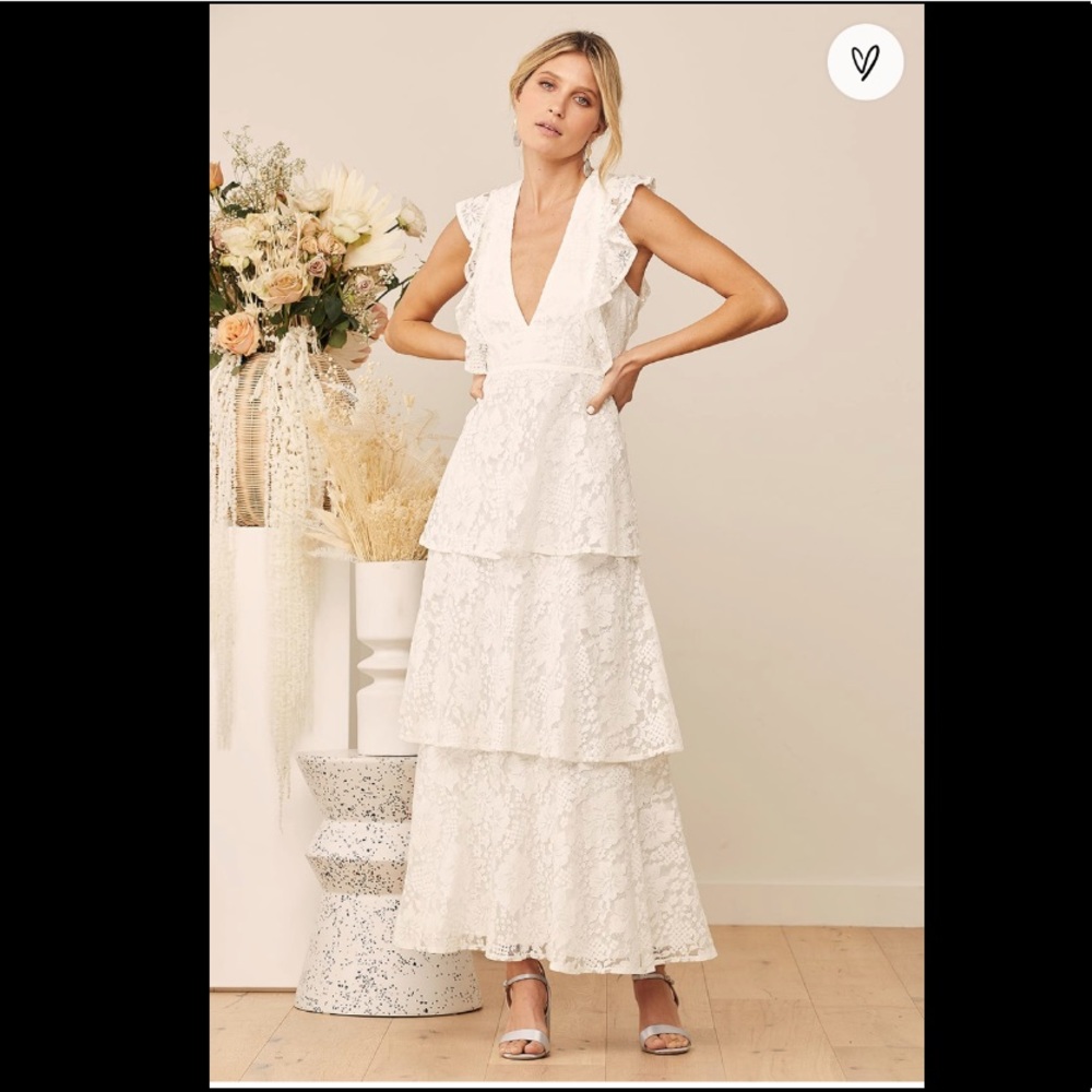 Molinetto White Lace Ruffled Tiered Maxi Dress